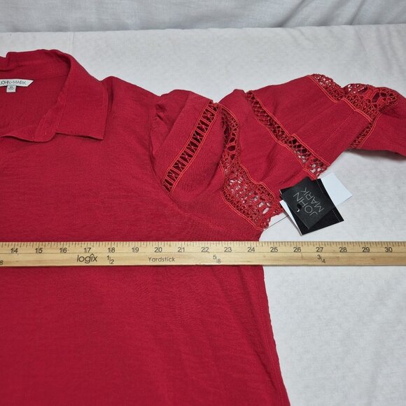John Mark Tunic Top Women's  Size XL Cabana Wine Lace  Relaxed Fit Red (53) - Picture 12 of 14